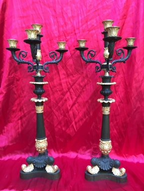 Empire style Candlesticks in gilded and patinated bronze, French 19th Century