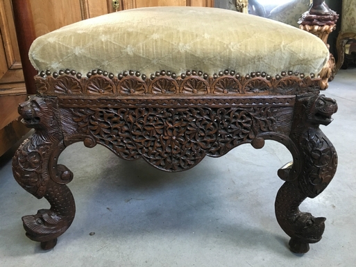 Oriental style Large Pouf in fine carved wood, Burma 1880 1900