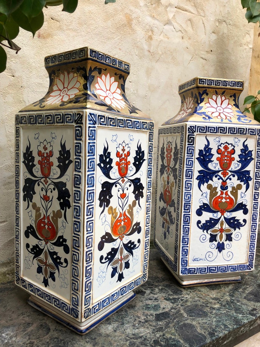 Pair Of Vases Italian Design In Ceramic 20thc Oriental Syria