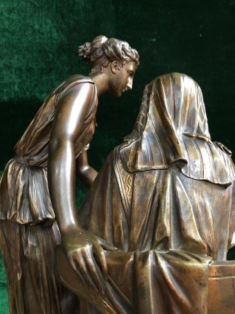 A 19th century bronze decorative sculpture of 2 figures returning from Egypt. Double sculpture with Egyptian representation on a black marble / bronze base. Unsigned Dimensions: Height: 51 cm Width: 40 cm Depth: 26 cm Napoleon III period