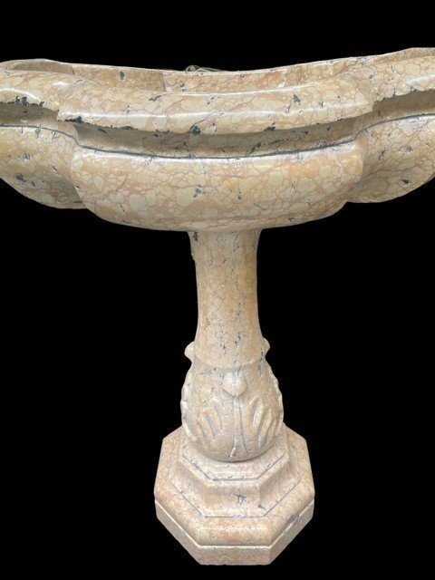 Beautiful baptismal font / jardinière in Verona marble 18th century. Decorative object in Sienna marble with a beautiful design. The baptismal font consists of 2 parts