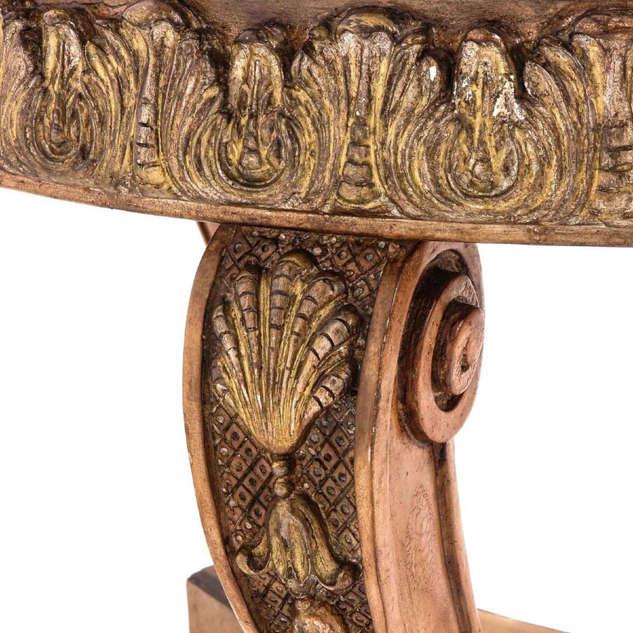 Decorative centre table with inlaid marble top 20th century. Nice 3-leg table decorated with ornaments, shells and animals with a top in marble mosaic on top. Dimensions : Height : 83 cm. Diameter : 112 ( top ) , 115 cm table edge 