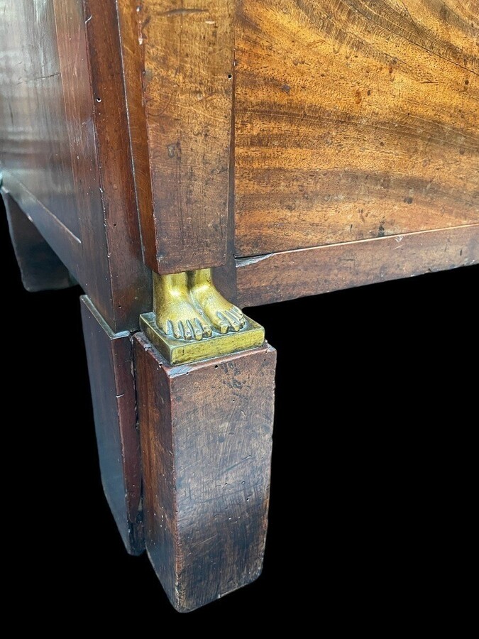  Empire desk made by cabinetmaker Jean-Joseph Chapuis ( 1765-1864 ) in good condition. The legs could use a small restoration. The desk has a white marble top and 2 extensions of 45 cm left and right. 