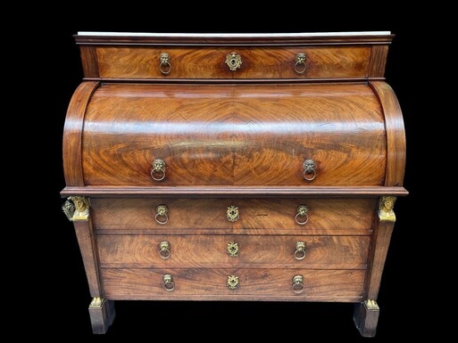  Empire desk made by cabinetmaker Jean-Joseph Chapuis ( 1765-1864 ) in good condition. The legs could use a small restoration. The desk has a white marble top and 2 extensions of 45 cm left and right. 