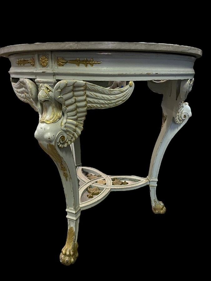 Empire Style Centre Table From The 19th Century. Round Table On 3 Legs Representing 