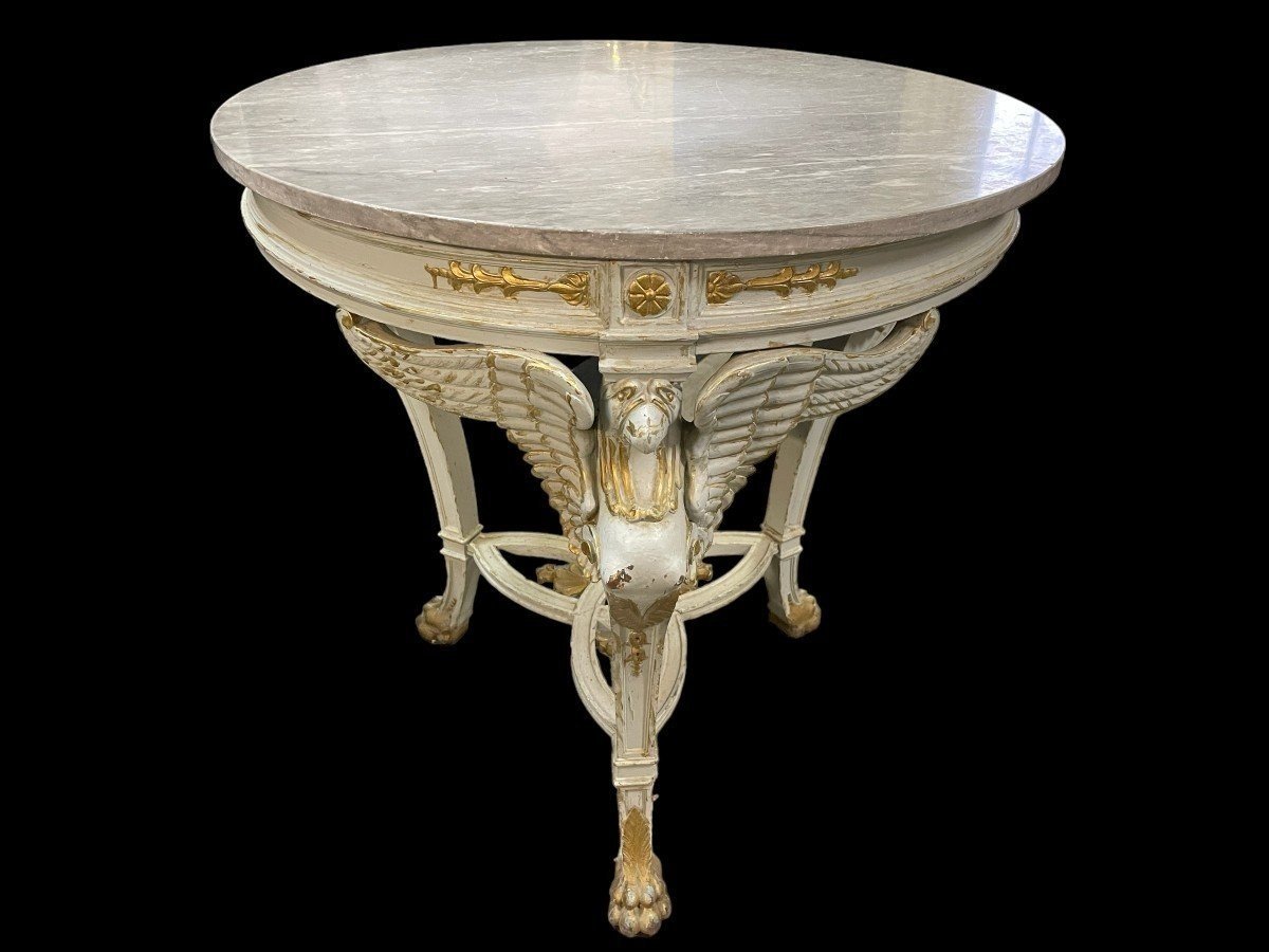 Empire Style Centre Table From The 19th Century. Round Table On 3 Legs Representing 