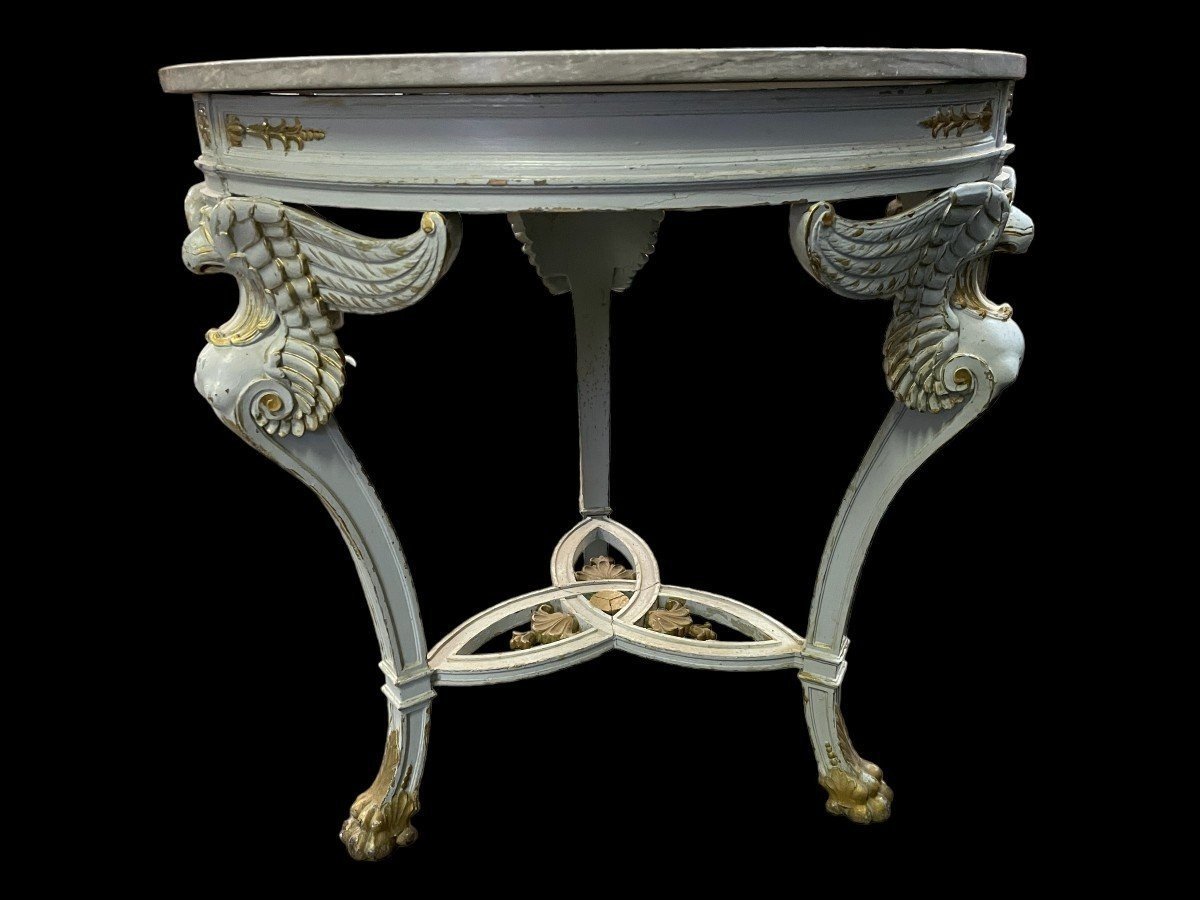 Empire Style Centre Table From The 19th Century. Round Table On 3 Legs Representing 