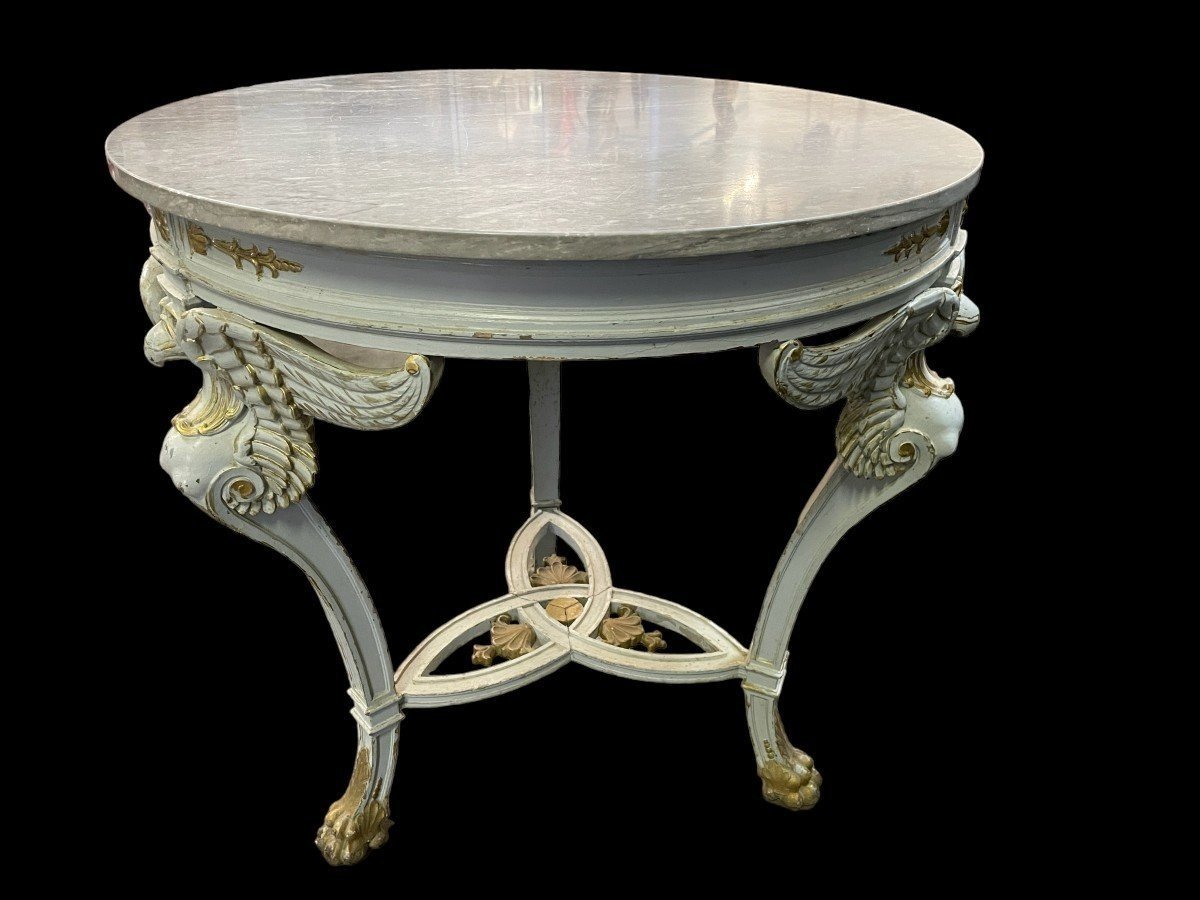 Empire Style Centre Table From The 19th Century. Round Table On 3 Legs Representing 