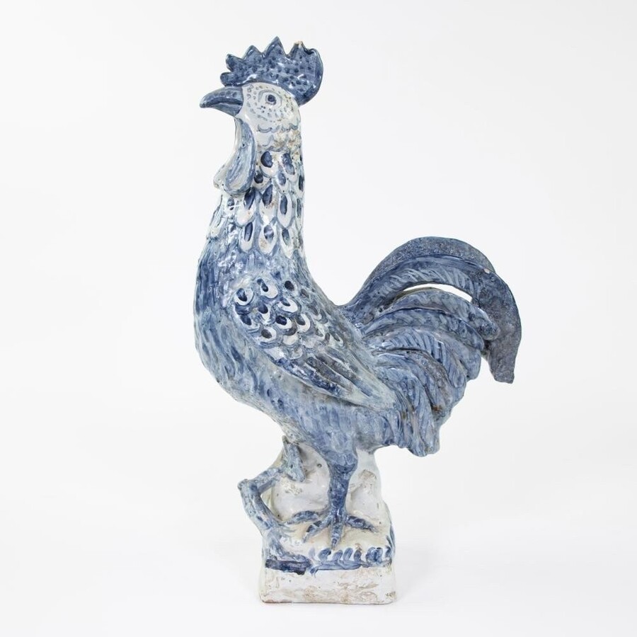 Hand-Painted Rooster In Ceramic 18th Century. Decorative Rooster In Good Condition With Some Minor Defects. Dimensions : Height : 47,5 Cm Width : 16,5 Cm Depth : 27 Cm French Manufacture From The 18th Century.