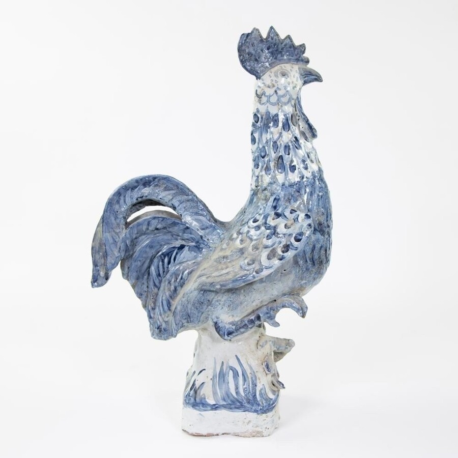 Hand-Painted Rooster In Ceramic 18th Century. Decorative Rooster In Good Condition With Some Minor Defects. Dimensions : Height : 47,5 Cm Width : 16,5 Cm Depth : 27 Cm French Manufacture From The 18th Century.