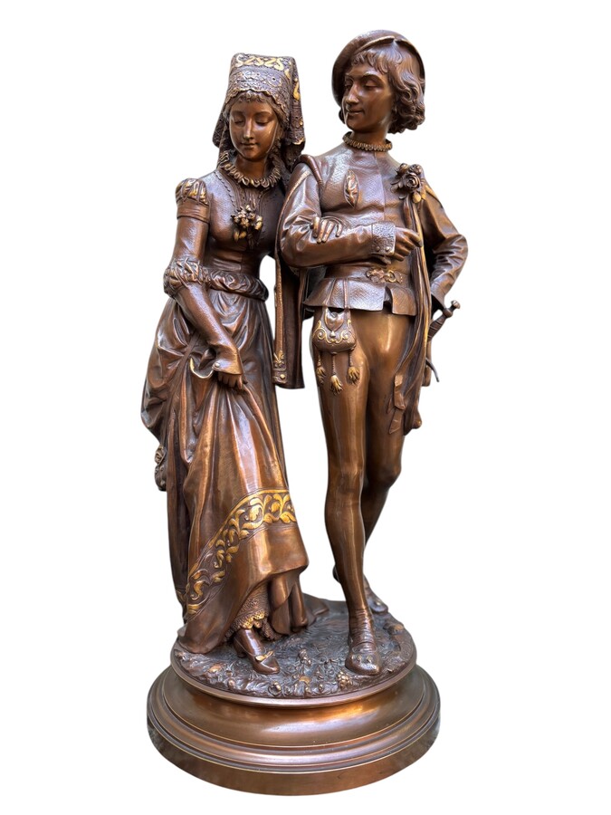 Large bronze double sculpture ‘nobles’ by A.GAUDEZ , 19th century Quality sculpture with superb details and a double patina representing a noble couple, standing on a turntable and signed by A.GAUDEZ 