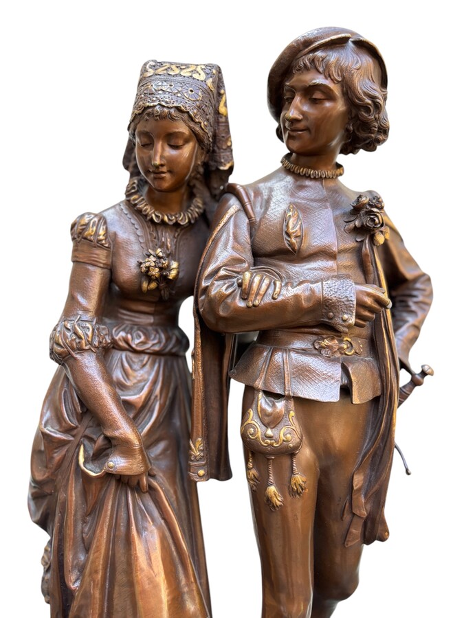 Large bronze double sculpture ‘nobles’ by A.GAUDEZ , 19th century Quality sculpture with superb details and a double patina representing a noble couple, standing on a turntable and signed by A.GAUDEZ 