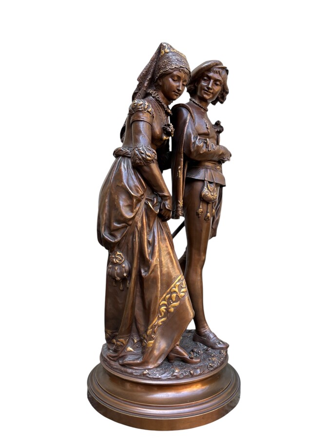 Large bronze double sculpture ‘nobles’ by A.GAUDEZ , 19th century Quality sculpture with superb details and a double patina representing a noble couple, standing on a turntable and signed by A.GAUDEZ 