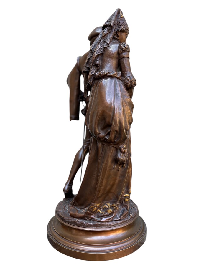 Large bronze double sculpture ‘nobles’ by A.GAUDEZ , 19th century Quality sculpture with superb details and a double patina representing a noble couple, standing on a turntable and signed by A.GAUDEZ 