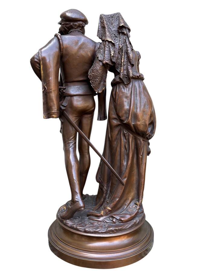 Large bronze double sculpture ‘nobles’ by A.GAUDEZ , 19th century Quality sculpture with superb details and a double patina representing a noble couple, standing on a turntable and signed by A.GAUDEZ 