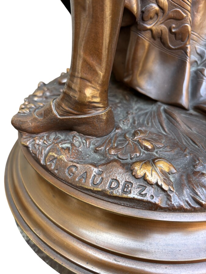 Large bronze double sculpture ‘nobles’ by A.GAUDEZ , 19th century Quality sculpture with superb details and a double patina representing a noble couple, standing on a turntable and signed by A.GAUDEZ 