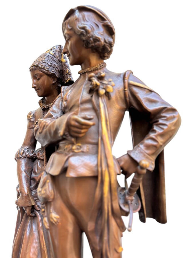 Large bronze double sculpture ‘nobles’ by A.GAUDEZ , 19th century Quality sculpture with superb details and a double patina representing a noble couple, standing on a turntable and signed by A.GAUDEZ 