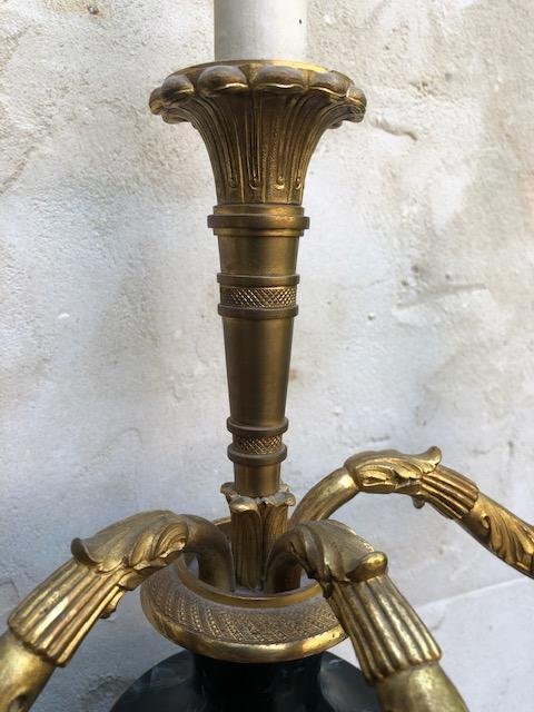 Pair Of Decorative Swedish Candlesticks. Vase Model In Gilded Bronze / Marbled Metal 4 Light Points ( Check ) Swedish , Around 1900-1920 Of Very Good Quality.