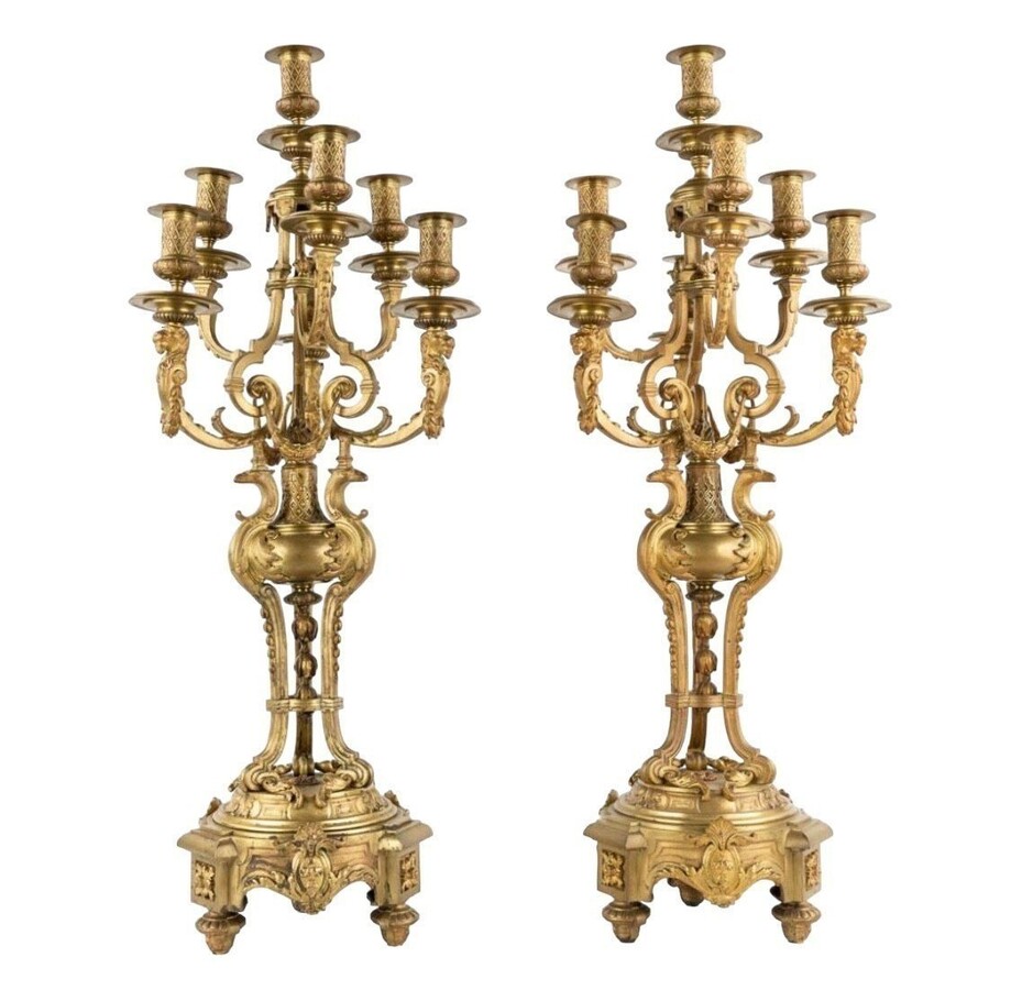 Pair Of Large Bronze Candelabras 