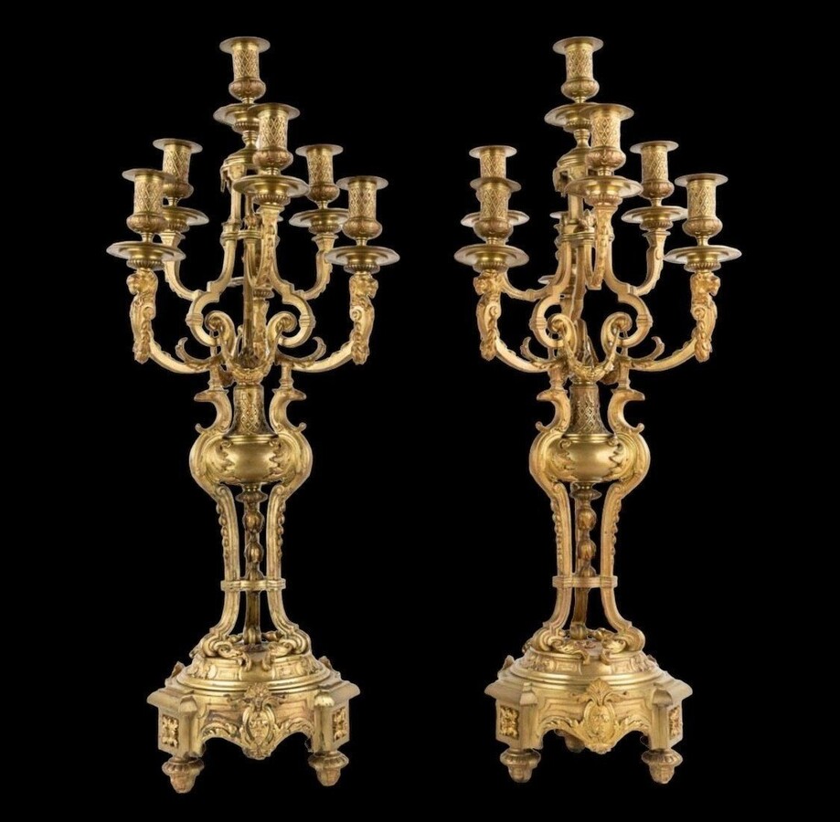 Pair Of Large Bronze Candelabras 